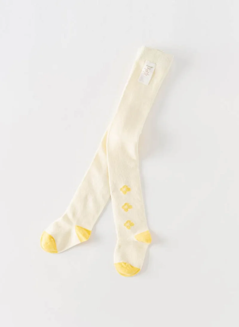 Dave & Bella Cream Tights with Yellow Floral Details